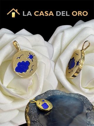 Medalla Paisaje Azul Oro 18kt