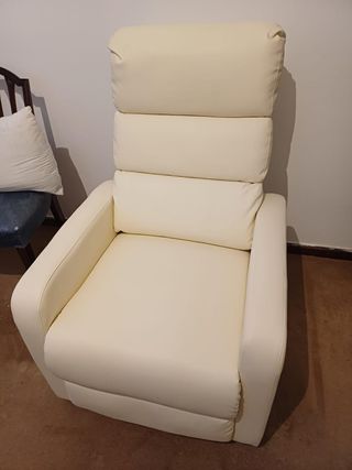Sofá Reclinable Beige Piel Sintética