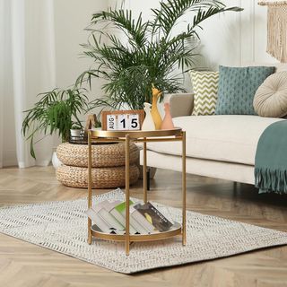 Tavolo ausiliario dorato a 2 livelli