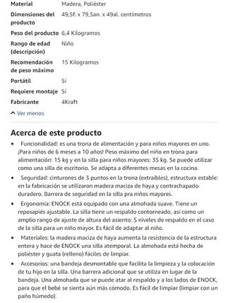 KinderKraft Trona Bebé Madera ENOCK con Cojines