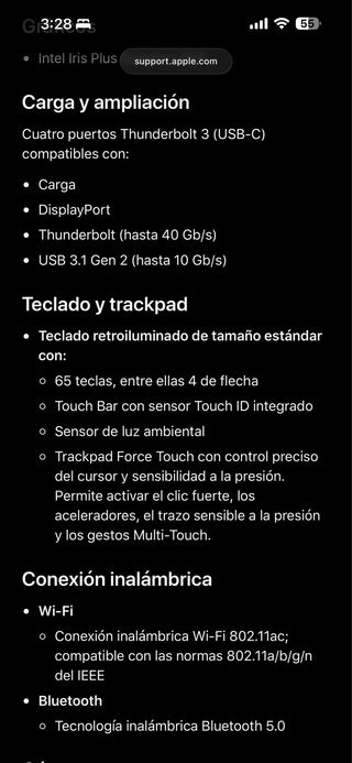 MacBook Pro 13” 2019 4 puertos Thunderbolt 3
