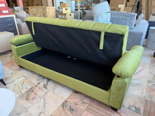 Sofá Cama con Arcón Verde Terciopelo