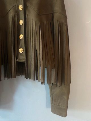 Giacca con frange nera effetto scamosciato