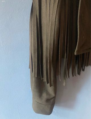 Giacca con frange nera effetto scamosciato