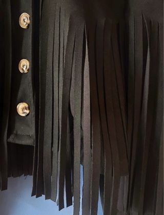 Giacca con frange nera effetto scamosciato