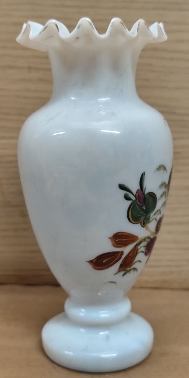 Jarrón Opalina Antiguo Decorado a Mano