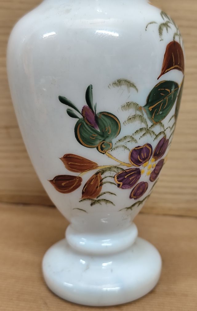 Jarrón Opalina Antiguo Decorado a Mano