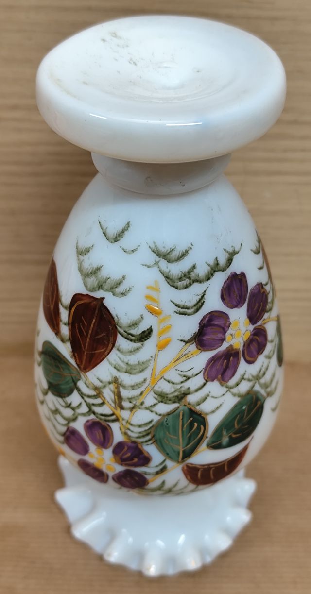 Jarrón Opalina Antiguo Decorado a Mano