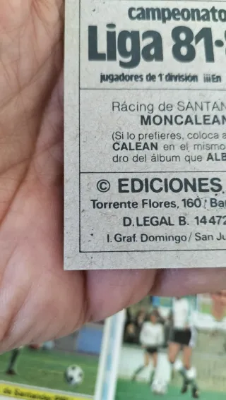 Cromo  Liga Este 81-82 Santander Moncalean