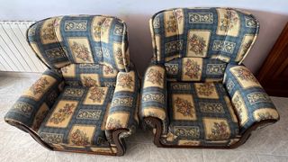 Sofás vintage floral azul y beige