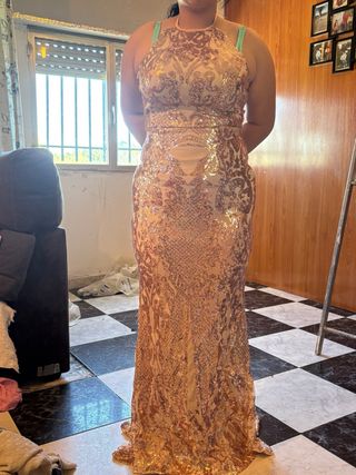 Vestido de fiesta dorado lentejuelas
