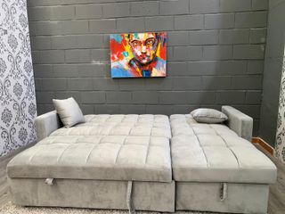 Sofá Cama Chaise Longue Gris con Arcón