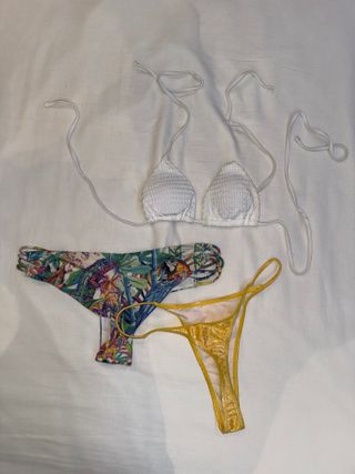 Pack Bikini 3 Piezas: Top Blanco + 2 Tangas