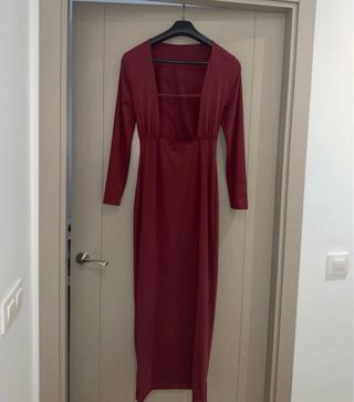 Vestido largo granate manga larga