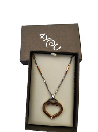 Collana Cuore Acciaio Oro Rosa con Brillante