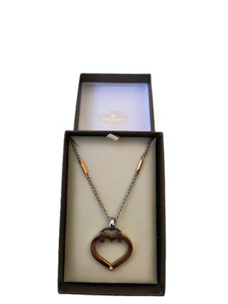 Collana Cuore Acciaio Oro Rosa con Brillante