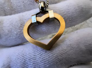Collana Cuore Acciaio Oro Rosa con Brillante