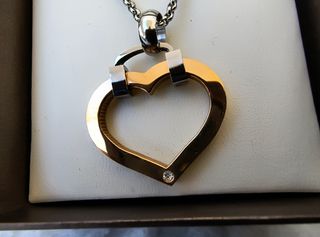 Collana Cuore Acciaio Oro Rosa con Brillante