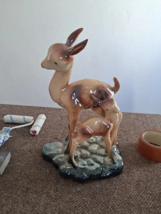Figura cierva y cervatillo porcelana