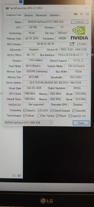 Gigabyte GTX 1060 3GB GDDR5 Samsung