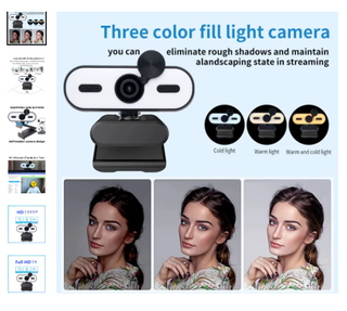 Webcam USB 2K Full HD - Luz Led, Micro, Trípode