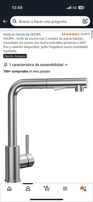 Grifo Cocina CECIPA Acero Inoxidable Cepillado