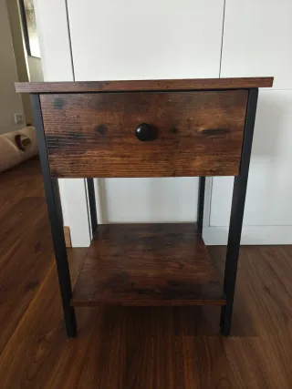 2 Mesitas de noche industrial madera y metal.