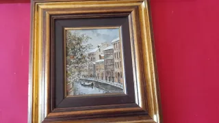 Set 3 Quadri Pittura Cornice Legno