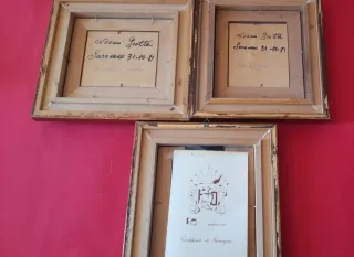 Set 3 Quadri Pittura Cornice Legno