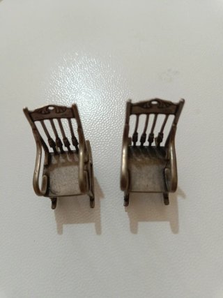 Coppia di miniature Sedie Dondolo Argento Vintage
