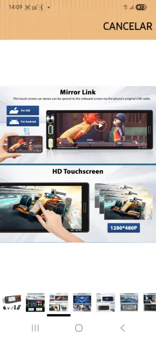 Radio Coche Multimedia CarPlay Android 1 din