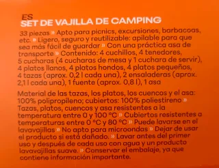 SET VAJILLA PER CAMPEGGIO