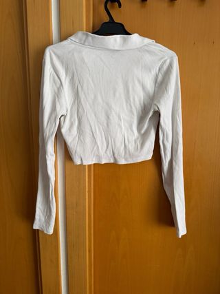 Top Zara canalé blanco manga larga crop talla M