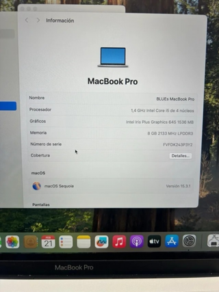 MacBook Pro Plata 512GB i5 8GB RAM