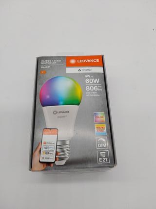 LEDVANCE Lámpara LED SMART+ MATTER, compatible con Google, Alexa, Apple, aspecto esmerilado, 9W, 806lm, base E27, función RGBW y