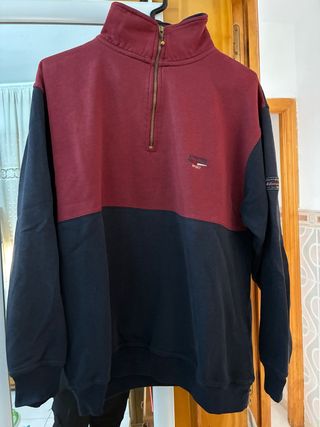 Sudadera Vintage Media Cremallera Roja y azul
