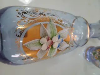 Caraffa e 6 Bicchieri Vetro Decorati Oro