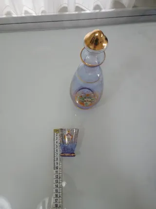 Caraffa e 6 Bicchieri Vetro Decorati Oro