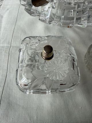 Conjunto Ceniceros ,cajita Cristal Tallado y plata
