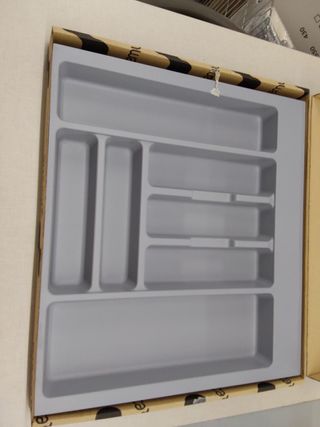 EMUCA - Organizador de Cubiertos, Organizador cajón de Cocina, cubertero, 7 compartimientos, módulo 60cm, Plástico, Gris