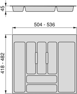 EMUCA - Organizador de Cubiertos, Organizador cajón de Cocina, cubertero, 7 compartimientos, módulo 60cm, Plástico, Gris