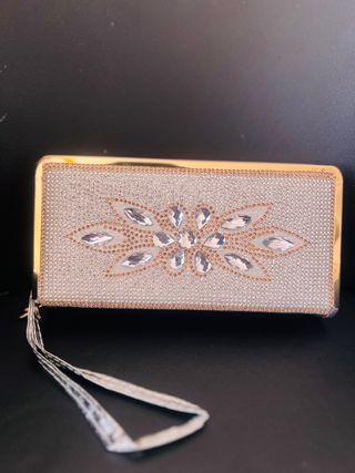 Bolso Clutch Fiesta Pedrería Plateado Elegante