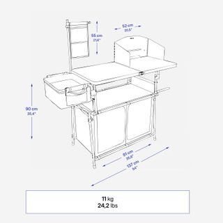 Mueble cocina camping XL, fregadero 10L, mampara y espacio