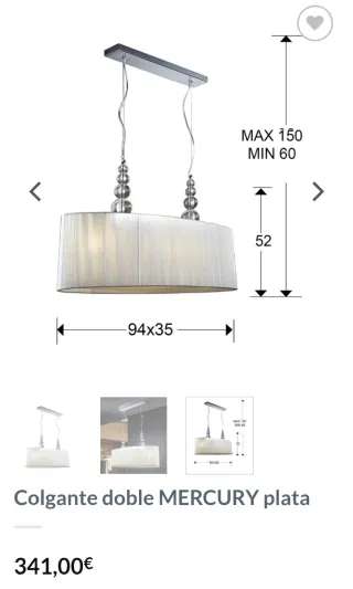 Lámpara colgante doble, color plata. Marca MERCURY