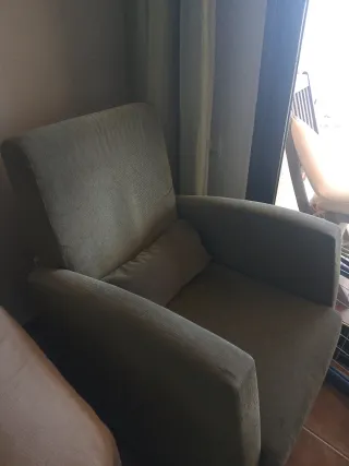 Butaca sillón tela beige y verde