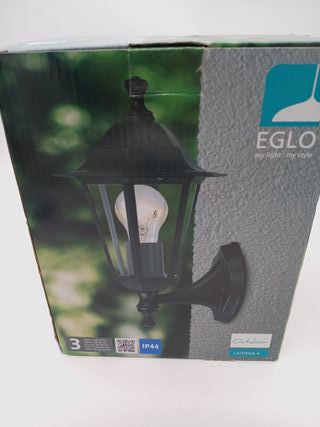 Eglo Laterna 4 Lámpara de pared para exterior de 1 foco, luz de pared de aluminio fundido en negro y cristal transparente, casqu