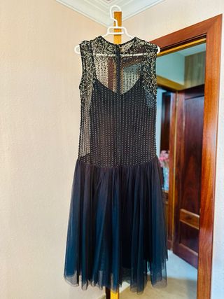 Vestido Negro Tul Pedrería Purificación Garcia
