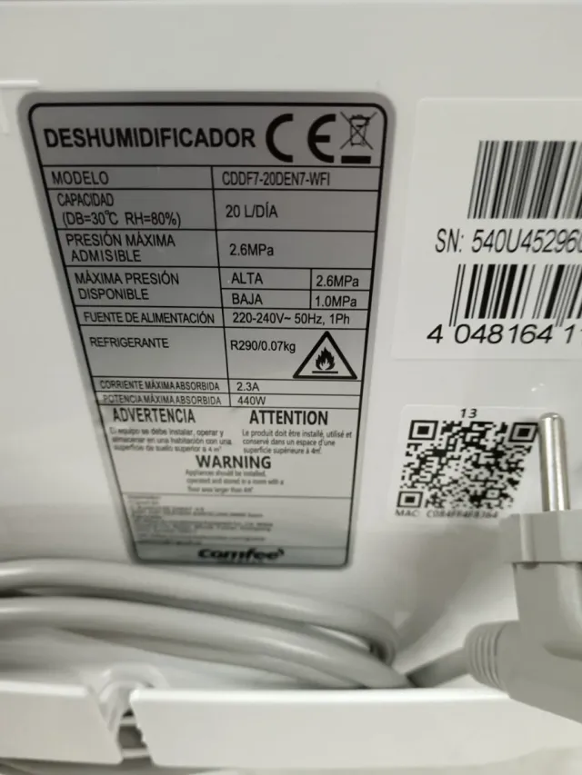 Comfee' Deshumidificador 20L Blanco