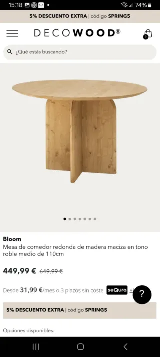 Mesa comedor redonda DECOWOOD madera 110cm