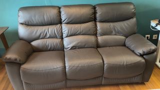 Sofá Reclinable de Cuero Marrón/Gris